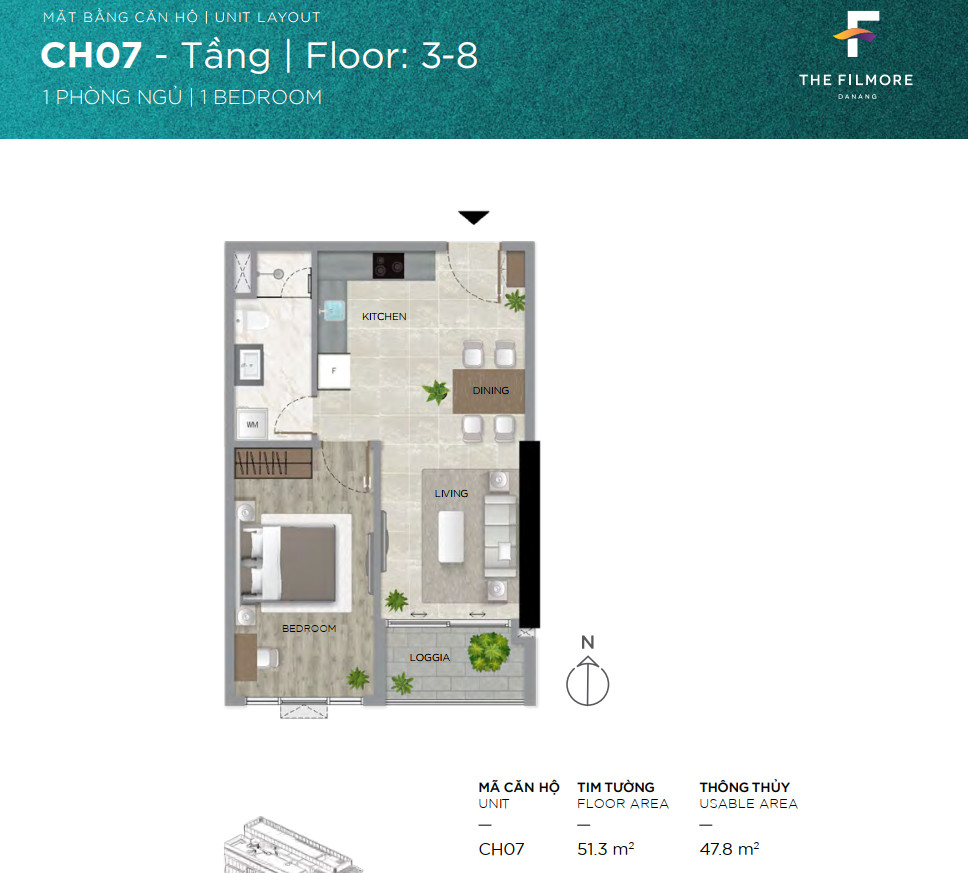 The Filmore Đà Nẵng 1 bedroom unit for sale condo code CH03.07 - Ảnh 4